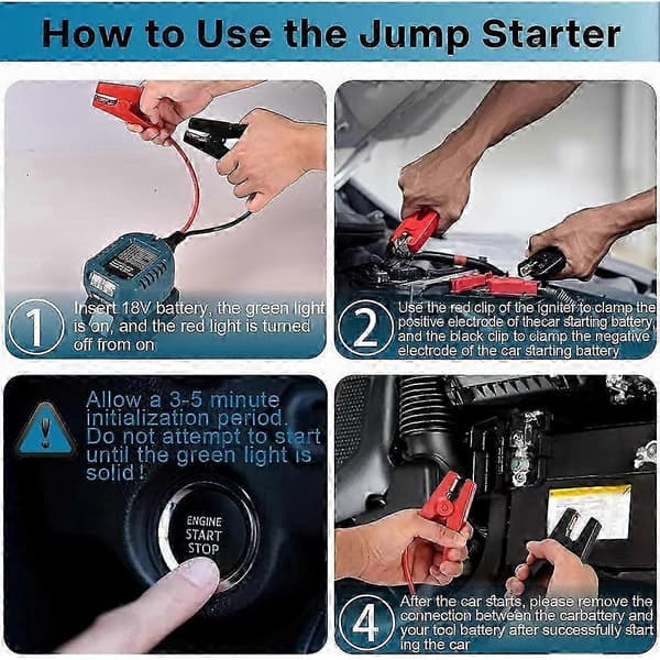 18V litiumbatteri startadapter med nödkraftklämma för bilstartkabel biltillbehör Blue