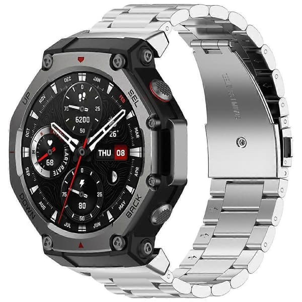 Urrem kompatibel med Huami Amazfit T-Rex 3 A2322 Titaniumlegering 3-perle håndledsrem Silver