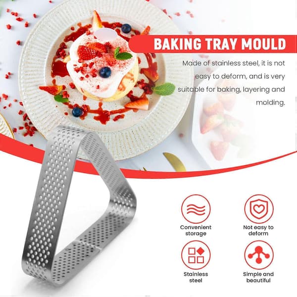 10 stk runde og trekantede kakeringer i rustfritt stål, perforerte dessertformer for baking CCJY silver