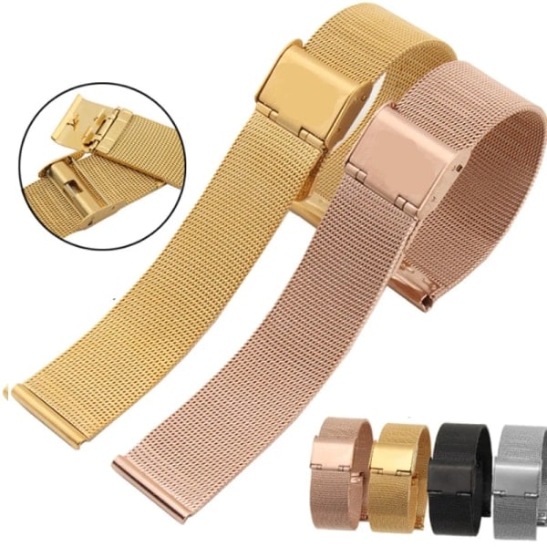 12-22mm Universal Milanesisk Rem Snabbkoppling Mesh Rostfritt Stål Armband Armbandsur Svart Guld 14mm
