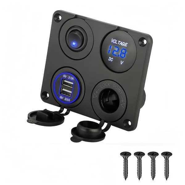 Båd/Autocamper 12V Opladningspanel, 4-i-1 DC Strøm 12V Stikpanel Multi USB Hurtigoplader Med Tog Samsung (20w White) 1-pack