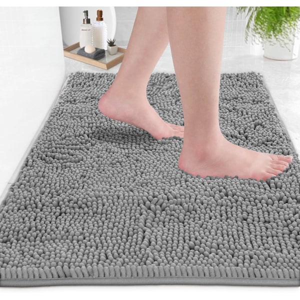 Badrumsmatta - Extra mjuk plysch badrumsmatta för dusch, 2,5 cm Chenille Mikrofibermaterial, Superabsorberande lurvig badrumsmatta Ljusgrå Light Gray 40×60CM