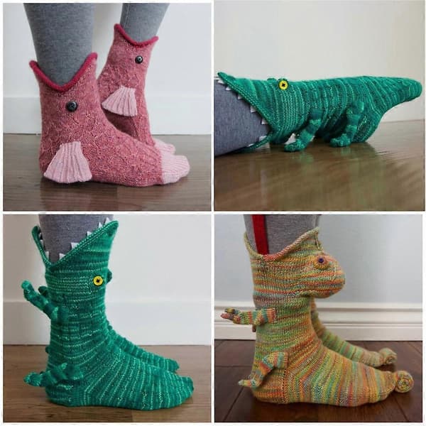 Julstickade krokodilsockor Djurstrumpa Unisex Nyhet Vinter Varm PresentCJY Shark  Gray