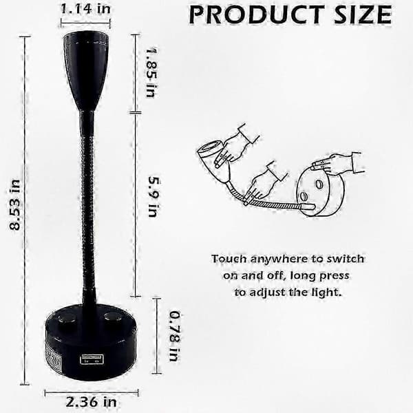 2025 12V 24V LED Læselampe med USB-oplader, Dæmpbar autocamperlys til lastbil, trailer, sengekant, 2-pak sort black