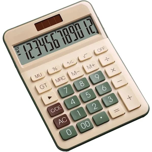 Desktop Calculator, 12 Digits | Large LCD Display, Solar Power, Dual Power Supply, Large Button, OFF Button, Green Style