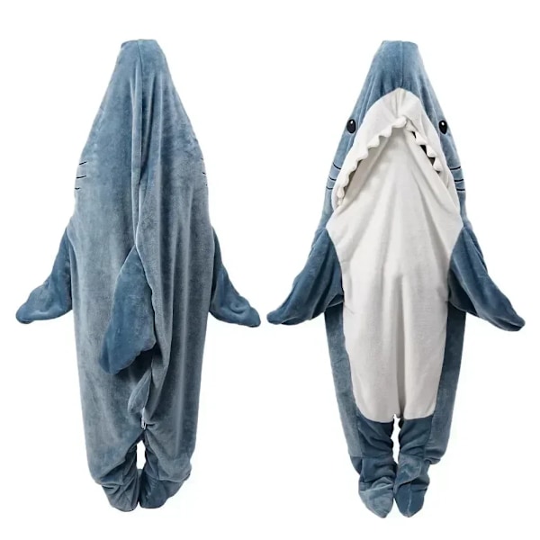 Tecknad Haj Sovsäck Pyjamas Kontor Tupplur Haj Filt Caracal Mjukt Mysigt Tyg Sjöjungfru Sjal Filt för Barn Vuxen Gråblå Grey blue 3XL