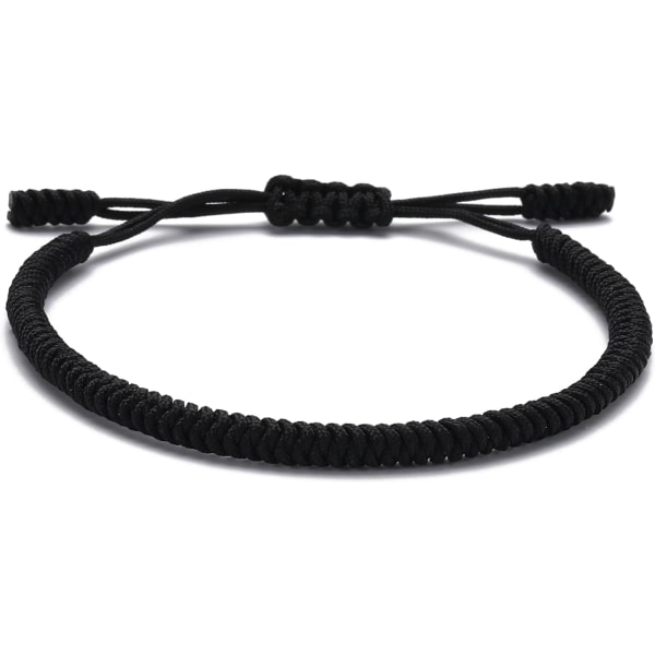 Handgjord Tibetansk Lyckoband för Kvinnor Män Tonåringar Justerbar Storlek Vänskapspresent Handgjord Repflätad Chakra Armband Black