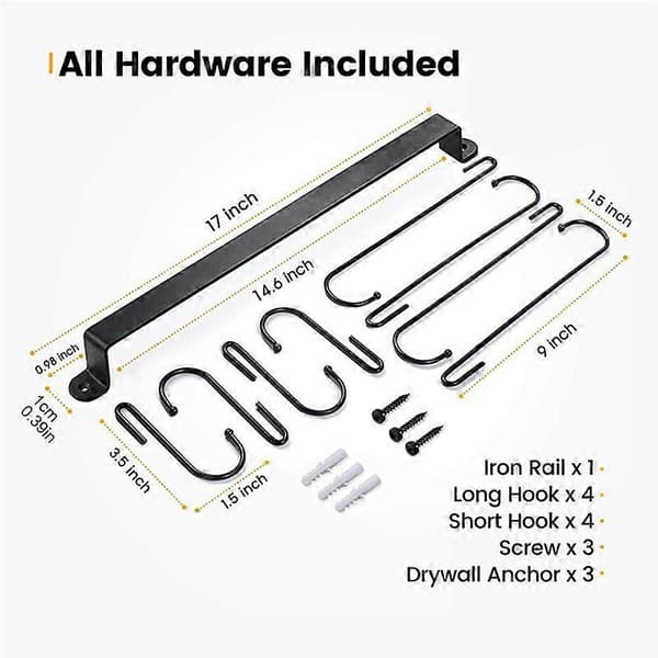 Kaffekrussholder til væg: 17-tommer sort kaffebar kopholderkroge Black