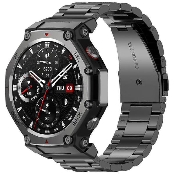 Urrem kompatibel med Huami Amazfit T-Rex 3 A2322 Titaniumlegering 3-perle håndledsrem Black