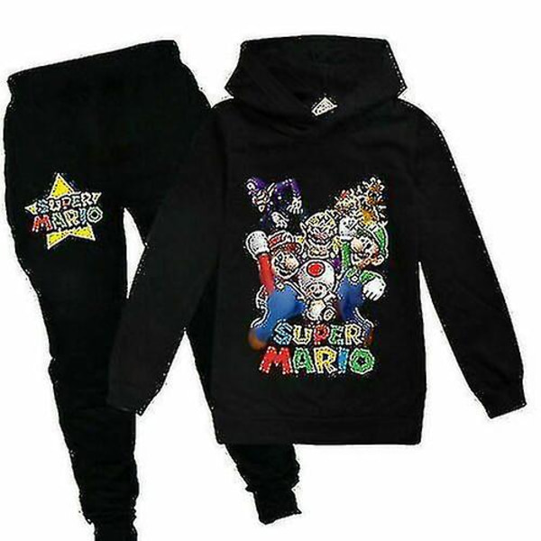 Super Mario Hoodie Topp & Byxor Set Barn Pojkar Flickor Sportkläder Jogging Tracksuits_a Black 1 140 (9-10Years)