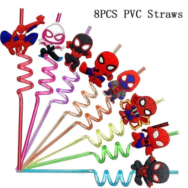 Ny Spiderman Födelsedagsfest Dekoration Röd Superhjälte Spiderman Tema Servis Kopp Tallrik Bakgrund Ballong Tillbehör För Barn Pojke 8pcs PVC straws