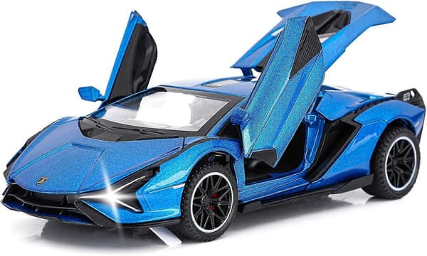 Legetøjsbiler Lambo Sian FKP3 Metal Modelbil med Lys og Lyd Træk Tilbage Legetøjsbil til Drenge Alder 3+ År (Blå)