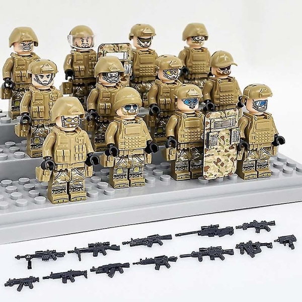 12 st set, kamouflagefigurer för specialstyrkor, minisoldater militärbasleksaker med vapen