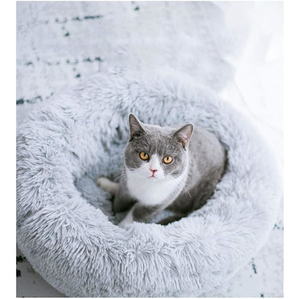 Mini Medium Hundekatteseng Selvoppvarmende Efterår Vinter Indendørs Lur Sovende Hyggelig Kitty Teddy Kennel Lysegrå Light Grey 19.7”Dx7.9 H