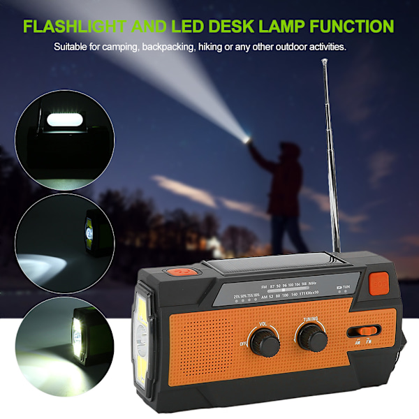 MD‑090P Aurinkokenno-käsikampi taskulamppuradio herätyskello USB-lataus FM/AM/NOAA-taajuusalue oranssi EU-versio