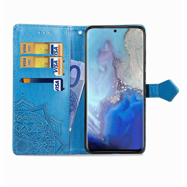Kohokuvioitu Mandala Wallet nahkainen jalustan cover Samsung Galaxy S20 4G/S20 5G Blue Style E Samsung Galaxy S20 4G