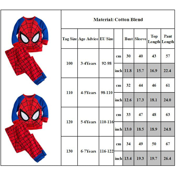 Pojkarna Spiderman Pyjamas Outfits Nattkläder Set 110cm