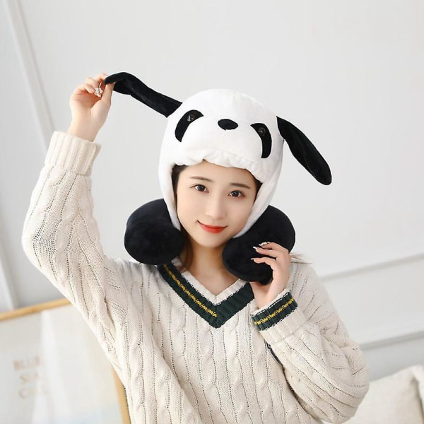 Cute Animals 2 In 1 Hooded U Shape Neck Pillow Cap Travel Sleeping Panda