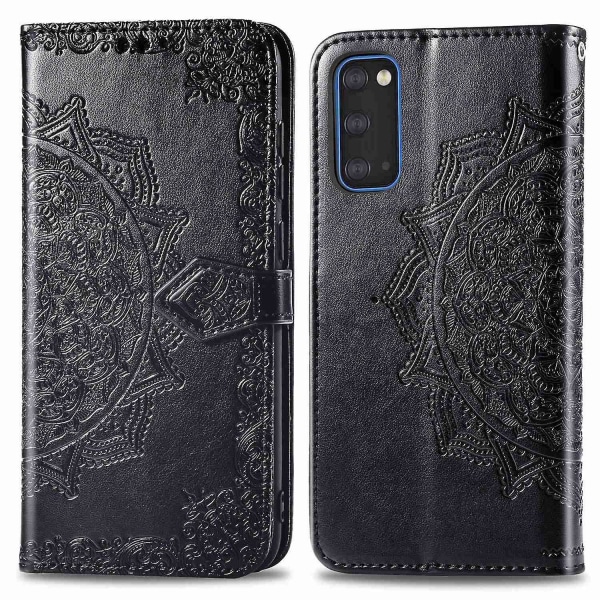 Kohokuvioitu Mandala Wallet nahkainen jalustan cover Samsung Galaxy S20 4G/S20 5G Black Style A Samsung Galaxy S20 4G