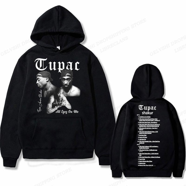 Tupac 2pac Hættetrøje Mænd Kvinder Mode Hættetrøjer Børn Hip Hop Hættetrøjer Kvinder Sweats Drenge Frakker Rapper Sweats Shakur Træningsdragter Punk L 2DF504994-black (21)