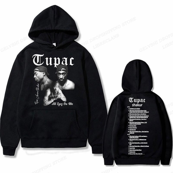 Tupac 2pac Hoodie Herr Dam Mode Luvtröjor Barn Hip Hop Luvtröjor Dam Svettningar Pojke Kappor Rapper Sweats Shakur Träningsoveraller Punk L 2DF504994-black (22)