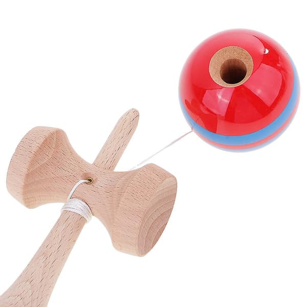 Kendama Stripes puinen pallonpyyntipeli puulelu Red Blue 18x7.2x6cm