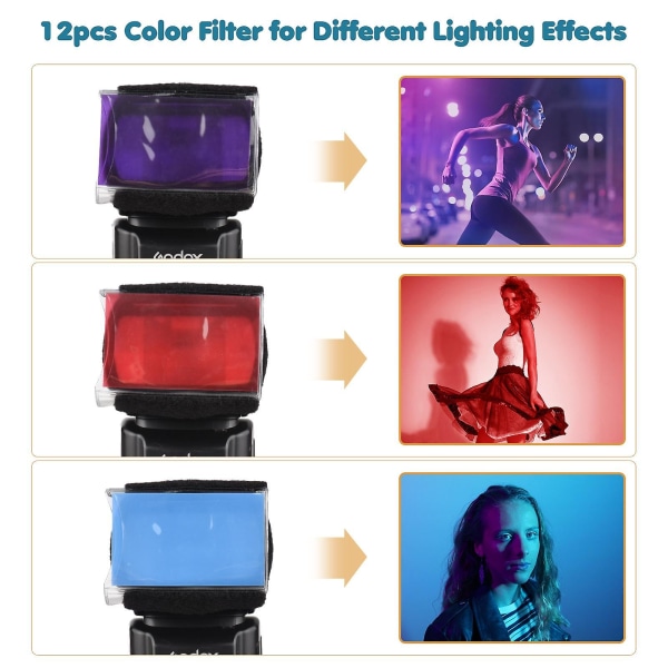 12 stk Universal Camera Flash Gels Belysningsfiltre Farvekorrektionsfiltersæt til Speedlight Nem