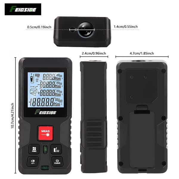 FEIDSIDE Lasermåler 120m/393ft, 2 Horisontale Vatterpas, LCD-Display, Pythagoras-tilstand-CJY 120m/393ft