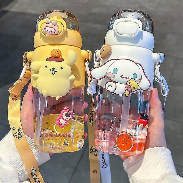 600ml Sanrioed Anime Straw Cup Kawaii Kuromi Cinnamoroll Melody Kids Vesipullo Urheilutee Kahvikuppi Keittiövälineet Tytölle Lahjat