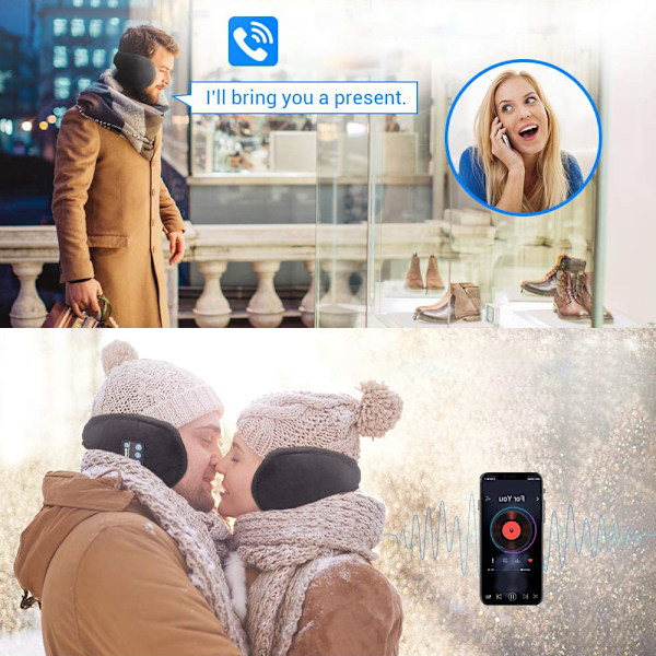 Bluetooth Ørevarmere med Hovedtelefoner, Ørevarmere, Gave til Mænd Kvinder Børn Jul, Bluetooth Trådløse Musik Ørevarmere med Mikrofon til Vinter