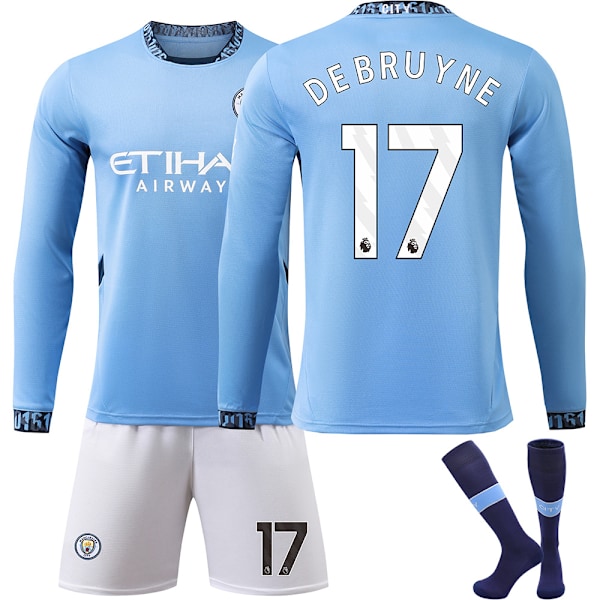 Manchester City Hemma Långärmad Fotbollströja Barn - Storlek 24-25 No.17 DE Bruyne No.17 DE Bruyne 2XL