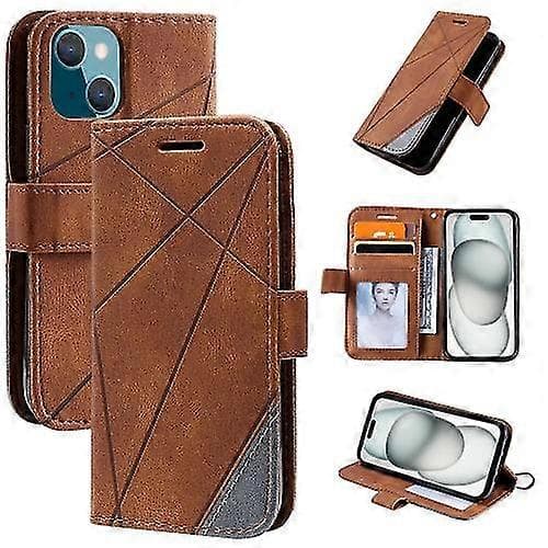 Compatible with Compatible iPhone 15 Skin Feel Splicing Leather Mobile Phone Case Brown Brown 15 Pro