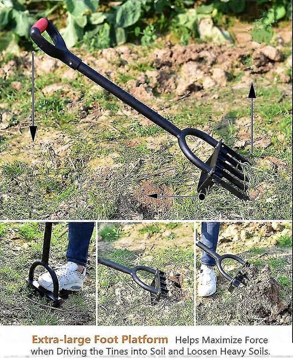 5-tindet kraftig greip for hagearbeid - langskaftet greip, hageklo, ugressfjerner