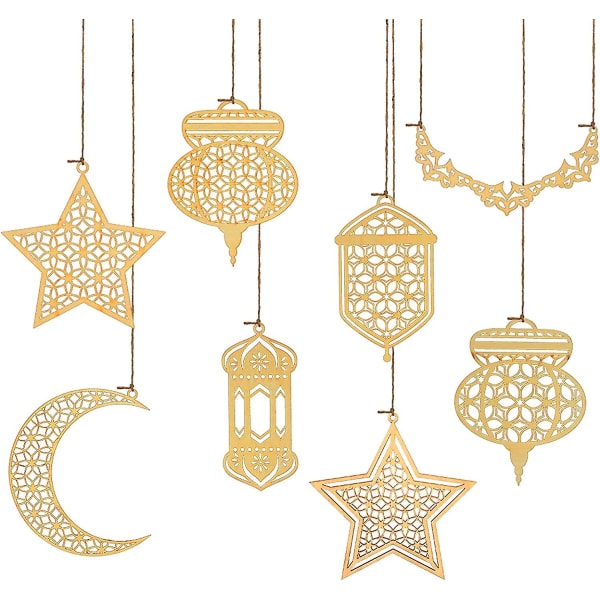 8 stk Islam Ramadan treanheng ornament, ramadan Kareem dekorasjon, månestjerne vind lysform anheng ornament for muslimsk Ramadan Mubarak Eid Party