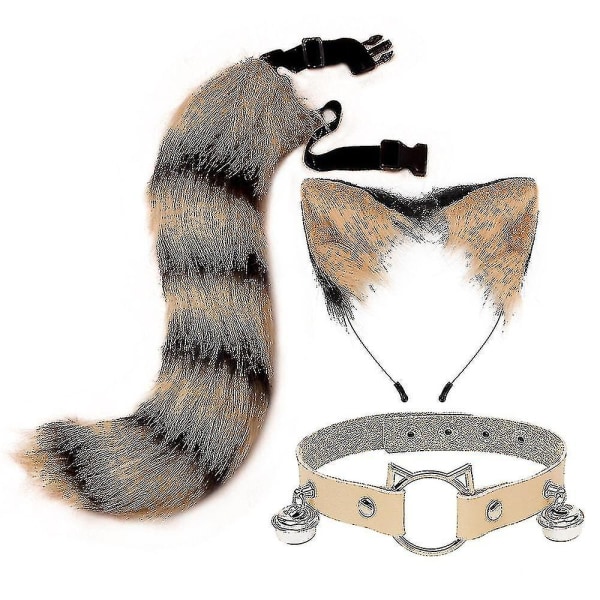 Furry Cat Ears Fox Tail Bell Collar Halsband Set Halloween Party Accessoarer Lolita Simulation Fur