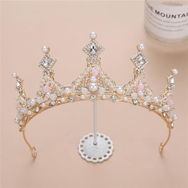 Tyttöjen Kristalli Tiara Prinsessan Puku Kruunu Päännauha Hääkampaukset Syntymäpäivä Ehtoollinen Halloween Joulu Kakun Koristelu Pukeutuminen Golden & White