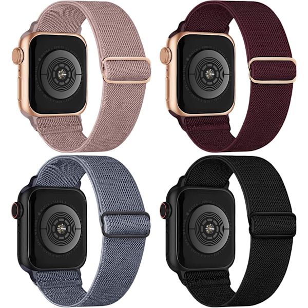 Elastisk Nylonreim Kompatibel med Apple Watch-bånd 38mm 40mm 41mm, Justerbare Sports Elastiske Bånd, 4-pakning 38/40/41mm