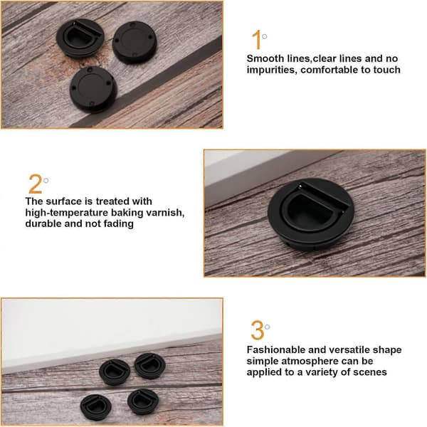 4-pack Invisible Round Handles with Built-in Pull Ring for Cabinet Door, Wardrobe, Drawer (Black)CJY