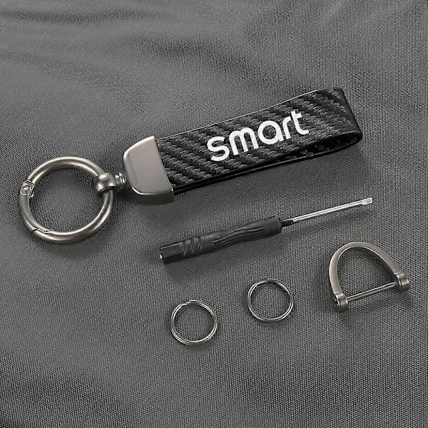 Bil Kulfiber Mønster PU Læder Nøglering Til Smart Eq Fortwo Forfour 453 451 452 450 454 Roadster Nøglering Biltilbehør For Smart Style 2