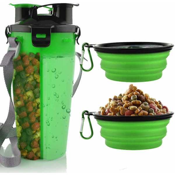 Dual Chamber Bottle With 2 Collapsible Bowls Small Pets Outdoor