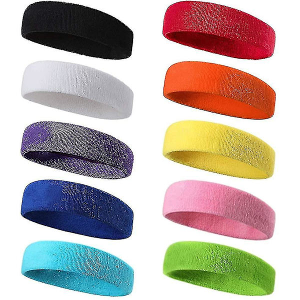 10 stycken sport pannband för män och kvinnor, svettband, elastiskt hårband icke