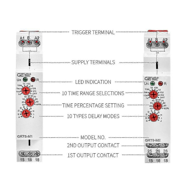 Geya Grt8-m1 On/Off Time Delay Relay 16a Ac/dc12v-240v Multifunctional Din Rail Automatic Timer RelayCJY