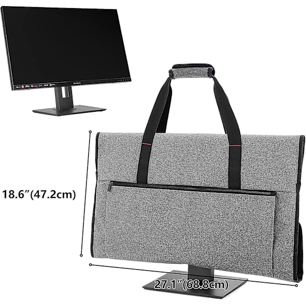 Kantolaukku 27\" LCD-näytöille ja monitoreille, pehmustettu samettivuori, harmaa