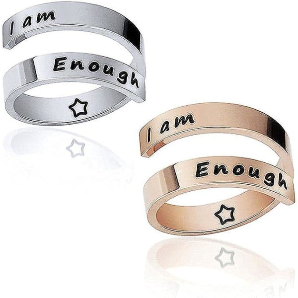 2 st rostfritt stål I Am Enough-ringar Graverade Inspirerande justerbara ringar Smycken för män kvinnor