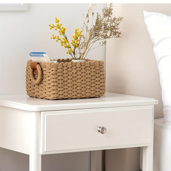 3 Woven Paper Rope Storage Baskets with Handles, Small Cute Gift Baskets.-CJY Khaki Khaki S+M+L