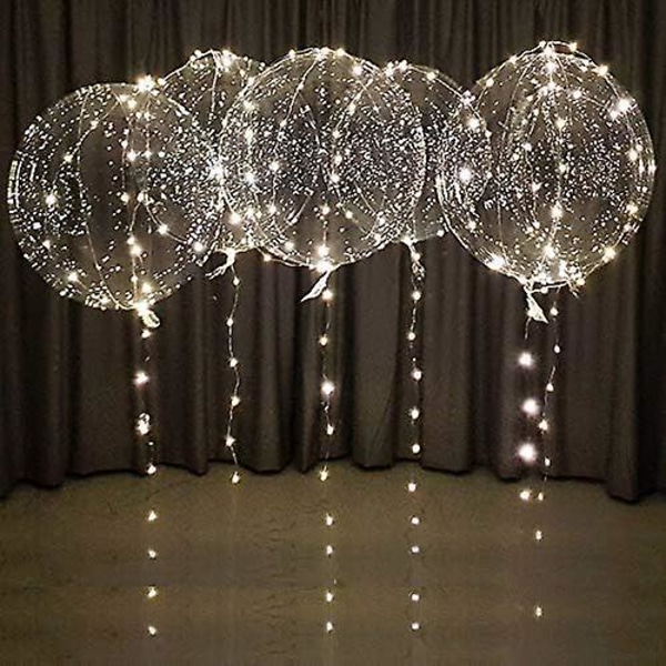 Varmvita LED-ballonger med batterier Festballonger 20-tums klara ballonger Transparenta ballonger för helium eller luft, bröllopsballonger