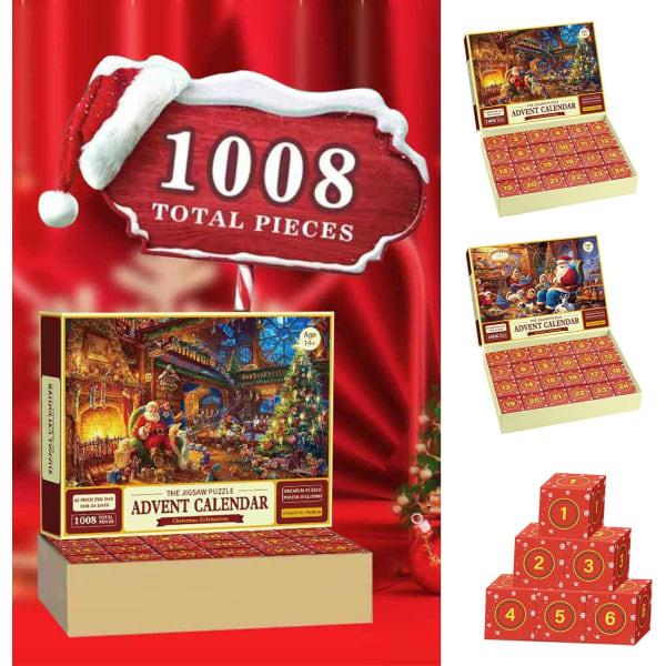 Pussel Adventskalender 2023, 1008 pusselbitar 24 dagar till jul Nedräkning Adventskalender Julblomma Månsken natt