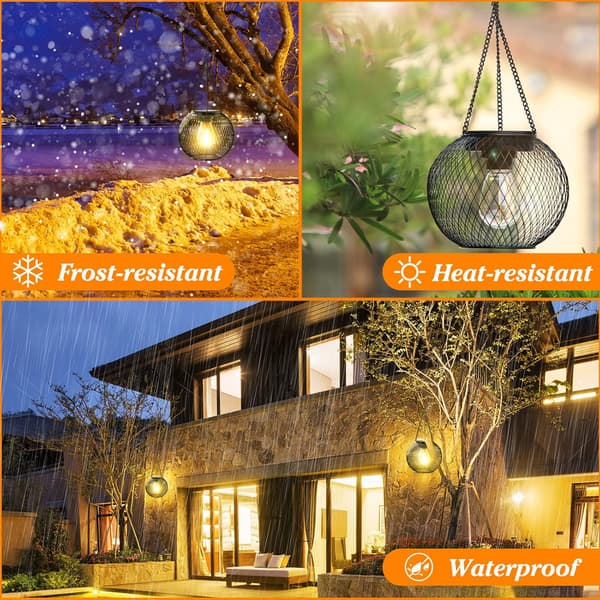 Solar Powered Hanging Lights 2-pack - Waterproof Outdoor Garden Lighting with Automatic Dusk Sensor for Trees, Patio, Walkway