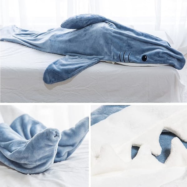 Shark Blanket Voksen Dress Up, Supermyk Sofa Snuggle Blanket Shark Blanket Sovepose, Portable Shark Blanket Hettegenser S
