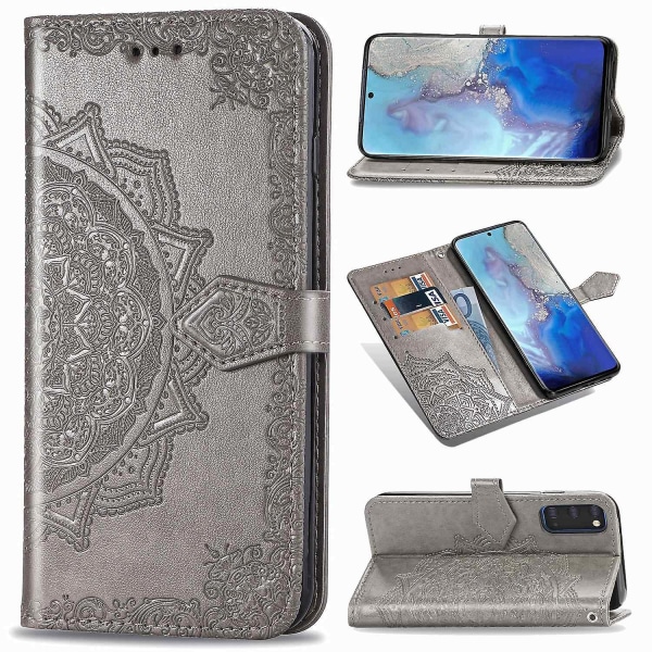Preget Mandala lommebok skinnstativ beskyttelsesdeksel for Samsung Galaxy S20 4G/S20 5G Grey Style B Samsung Galaxy S20 4G